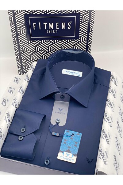 Fitmens Klasik Uzun Kol Gold Saten Cepsiz Hediye Kutulu Erkek Gömlek FS-003308 - Lacivert