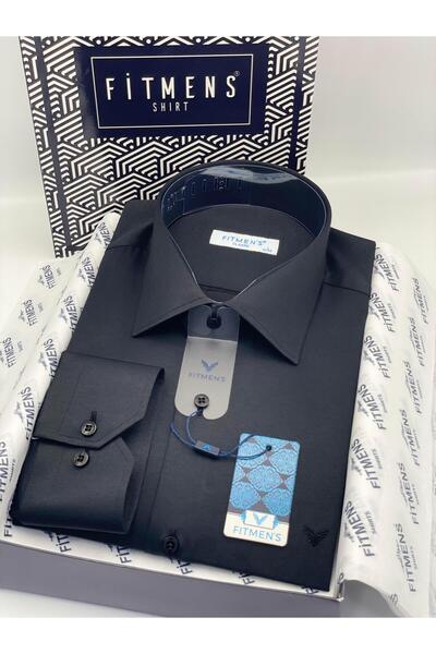 Fitmens قميص رجالي كلاسيكي بأكمام طويلة من الساتان الذهبي بدون جيوب مع علبة ه...