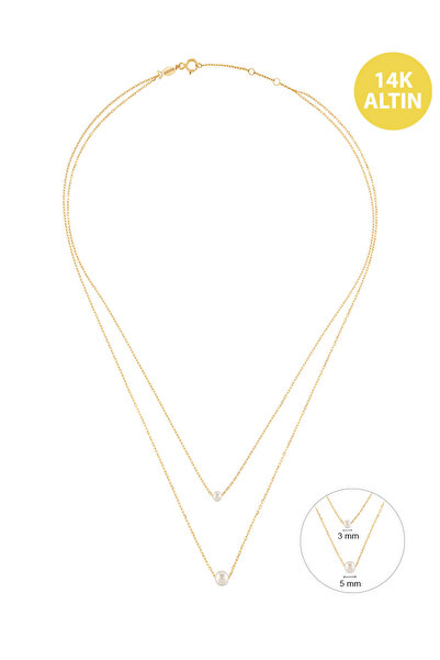 KURSHUNI White Dreams İkili, 14 Ayar Altın Kolye