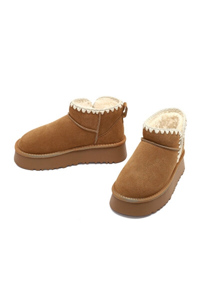 Derimod Women's Camel Suede Leather Teddy Boots 25Wfd478310