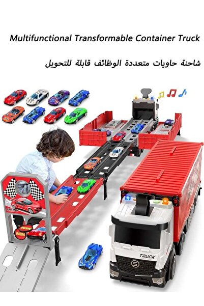 Bukela لعبة سباق الشاحنات الناقلة، قابلة للطي بثلاث طبقات، مع 8 سيارات