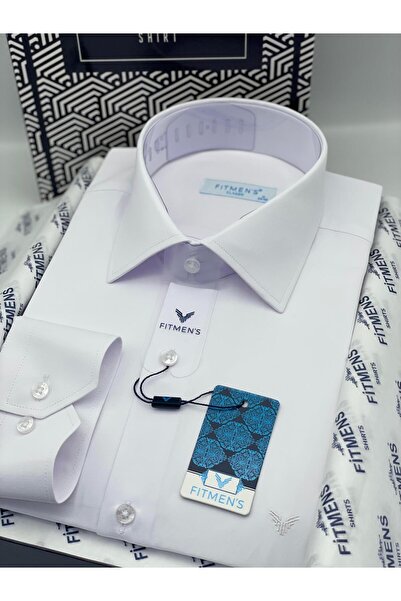 Fitmens Classic Long Sleeve Gold Satin Pocketless Gift Boxed Men's Shirt Fs-003308 - White