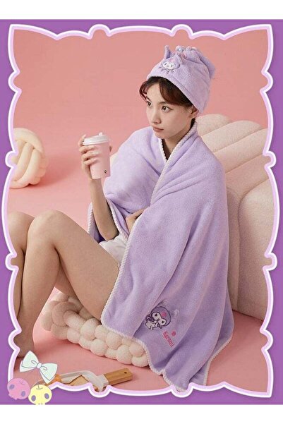 SANRIO Kuromi Bath Towel Set, 3 Pieces, Coral Fleece, Purple