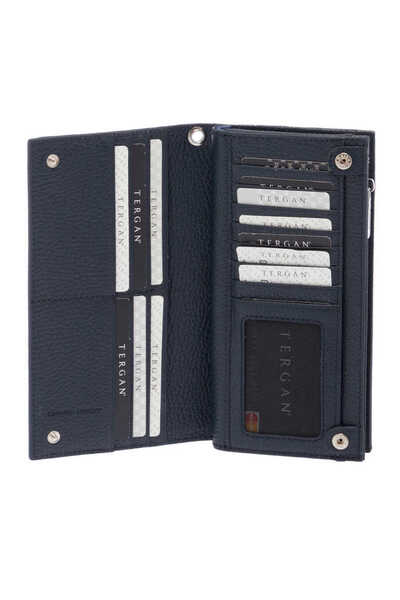 Tergan Navy Blue Genuine Leather Women's Wallet - S1Cb00005817-A38