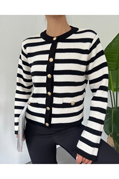 Modamorfo Ζακέτα με στρογγυλή λαιμόκοψη και λεπτομέρεια τσέπης -Μαύρο