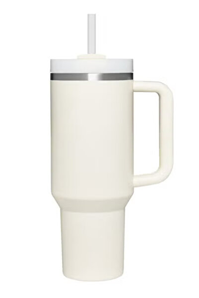 Bukela كوب تفريغ ٤٠ أونصة - أبيض حليبي، غطاء من القش، تقنية فلو ستيت