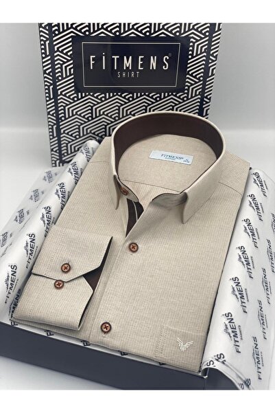 Fitmens Klasik Uzun Kol Keten Cotton Hediye Kutulu Erkek Gömlek FS-001261 - Açık Bej