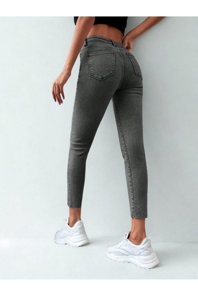 Polo State Kadın Skinny Fit Yüksek Bel Jeans Gri