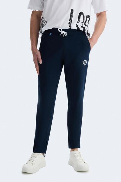 UCLA Ανδρικό παντελόνι CONNOR Navy Blue με ελαστικό πόδι, κεντημένο, κανονική εφαρμογή