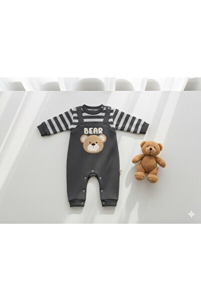 moda kampı Ayıcık Nakışlı Erkek Bebek Tulum