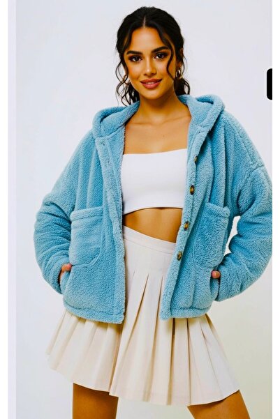 Bysenby Γυναικείο βελούδινο πράσινο μπουφάν με με κουκούλα διπλές τσέπες με κουμπιά