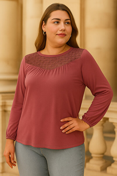 MEGHAN L.A Bluză din țesătură moale și elastică, cu detaliu din dantelă în față