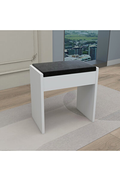 ARNETTİ Minpuf Dekoratif Makyaj Masası Pufu Beyaz Siyah - Minpuf