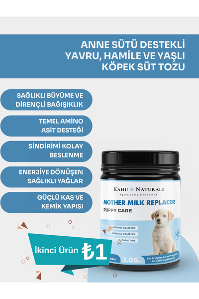 Kahu Naturals Spiritually Connected Puppy Care Milk Replacer, Anne Sütü Destekli Yavru ve Hamile Köpek Süt Tozu, 200 GR