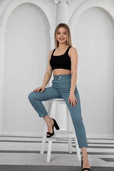 comstar Women's Basic Summer A.Blue Denim Pants with Elastic Waist