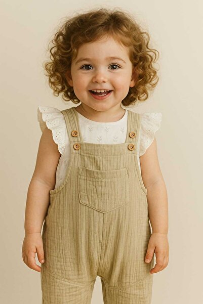 Milk & Muffin Müslin ADA ÇAYI YEŞİLİ Organik Bebek Askılı Salopet