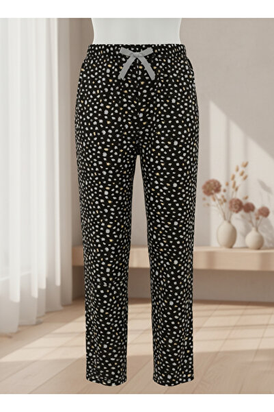 Altınay Women's Black Viscose Non-Pocket Summer Pajama Bottoms V30