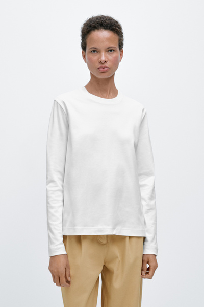 Massimo Dutti %100 pamuklu interlok uzun kollu t-shirt