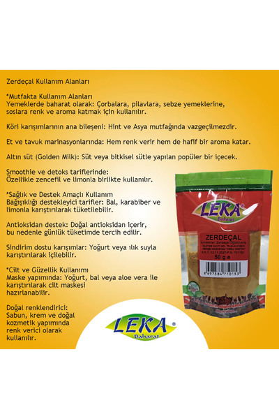leka baharat Doğal Zerdeçal Tozu 50 g | Katkısız, Saf, Aromatik Baharat – Yemek ve İçecekler İçin