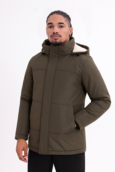 Montland Pánská khaki fleecová bunda a bunda s kapucí, větru a voděodolná