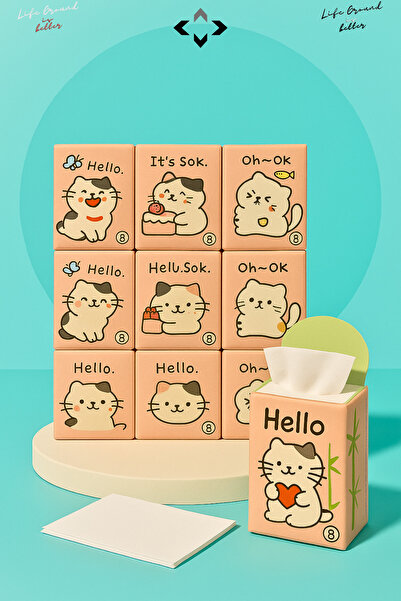 LİGROUND Its OK Sevimli Desenli 9’lu Mini Peçete Taşınabilir Çocuk Okul Çanta Cep Mendili Hijyenik Kağıt