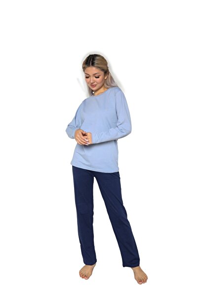 Akbeniz Lilac Long Sleeve Combed Cotton Women's Pajamas Set - 41110