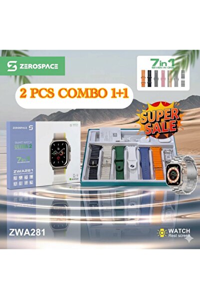 ZERO SPACE 2 PCS COMBO OFFER Smart Watch With Amoled Display,7 Custom Strap, Advanced Health & Fitness Tracking