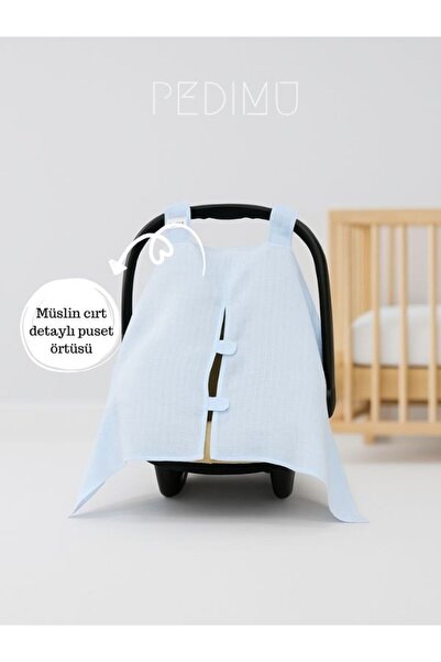 Pedimu Müslin Mavi Renk Cırtlı Puset Örtüsü %100 Cotton