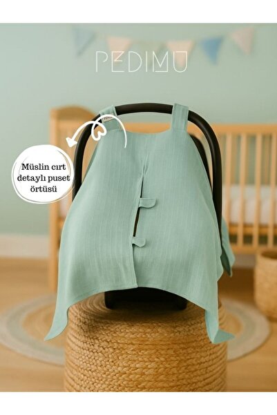Pedimu Müslin Nil Yeşili Renk Cırtlı Puset Örtüsü %100 Cotton