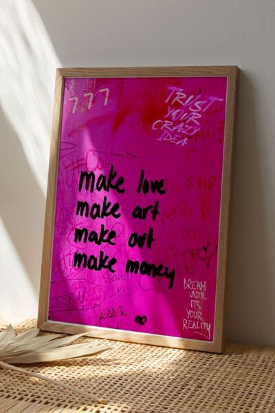 Taranist Kağıt Poster Make Art Make Love Duvar Yazısı - Pembe Indie 30x42 Cm