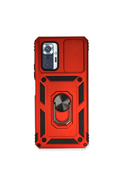 Twin Store حالة Redmi Note 10 مع حلقة عدسة بارس من السيليكون - أحمر