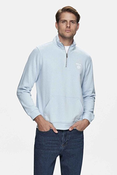 UCLA Leon Blue Half Zipper Printed Mock Neck Standard Fit Men's Sweatshirt