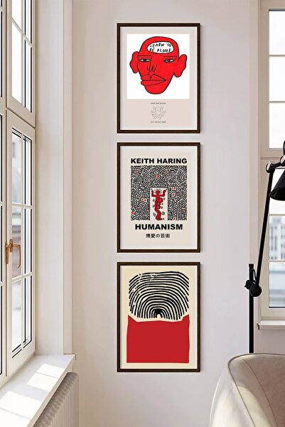 Taranist Kağıt Poster 3 Adet Keith Haring Kot Bonkers Kuşe Sergi Kağıt Poster