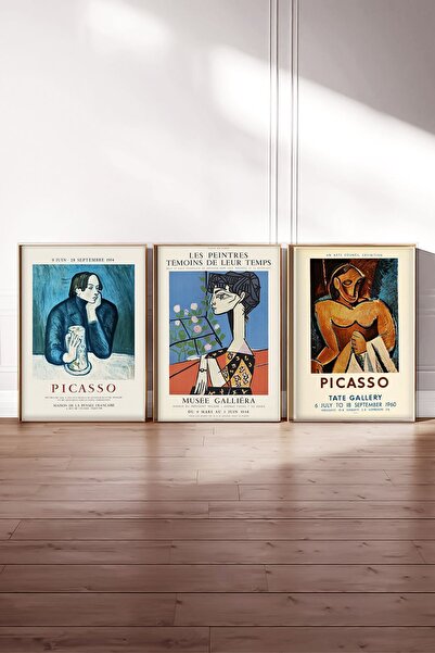 Taranist Kağıt Poster 3'lü Duvar Dekorasyonu Kalın Kuşe Dekoratif Picasso Exh...