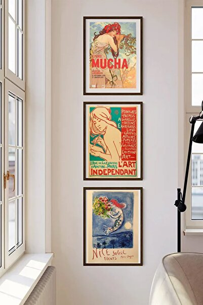 Taranist Kağıt Poster 3 Adet Mucha Marc Chagall Kuşe Sergi Kağıt Poster