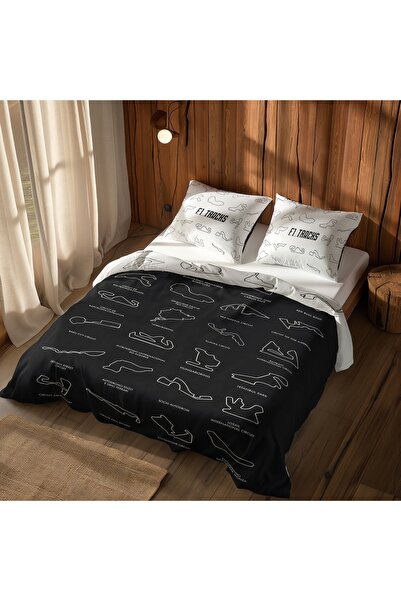 The Lucid Lab طقم غطاء لحاف مزدوج الجوانب باللونين الأسود والأبيض من Formula ...