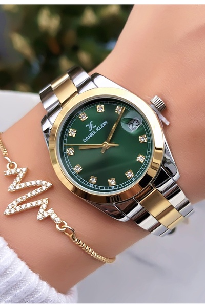 Daniel Klein Original Green Dial 2 Years Warranty Women's Wristwatch with Bracelet Gift