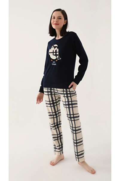 Arnetta Cute Penguins Navy Blue Women's Long Sleeve Pajamas Set