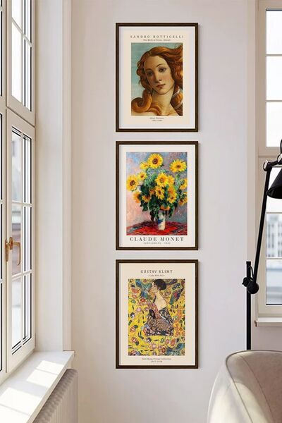 Taranist Çerçevesiz Poster 3 Adet Botticelli Venüs Monet  Klimt Kuşe Poster