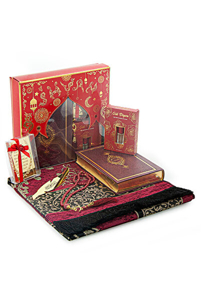 ihvan online Bohçaya Uygun Hediyelik Kuranı Kerim ve Çeyizlik Seccade Seti Bordo