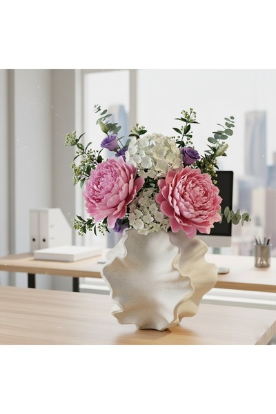 FYNDO White Ceramic Decorative Vase – Sculptural Design Flower Pot for Living...