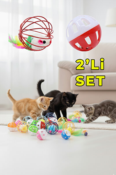 rianka 2'li İnteraktif Kedi Oyun Seti, Sesli Hareketli Peluş Fare ve Zilli Oy...