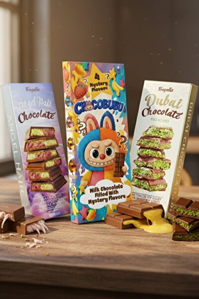 Frapella Dubai Çikolatası, Angel Hair Çikolatası, Labubu Çikalatası Deneme Paketi 3 Adet
