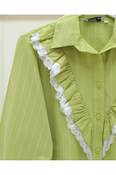 Modamorfo Πουκάμισο με ριγέ μπούτι με κουμπιά μπροστά με δαντέλα - Fat Green