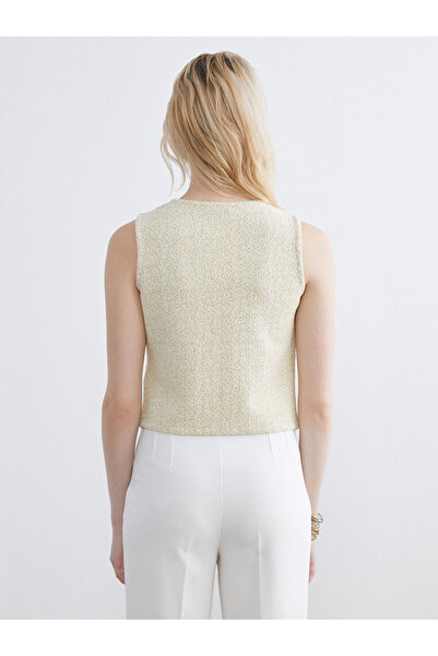 LC Waikiki Lcwaikiki Basic Ecru V-Neck Plaid Women's Vest