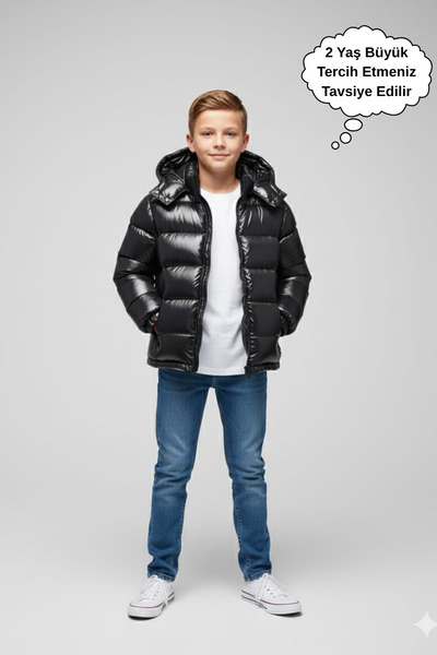 ASYAKİDS CLUB Boy's Hooded Pocket Shiny Puffer Jacket
