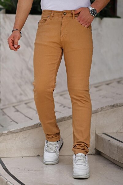 WOWA COMPANY Erkek Yüksel Bel Bol Paça Kahve Esnek Kot Pantolon