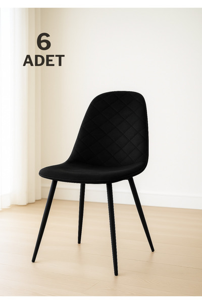 Estelia Truva Sandalye Siyah Metal Ayak / Siyah 6'lı Takım Sandalye