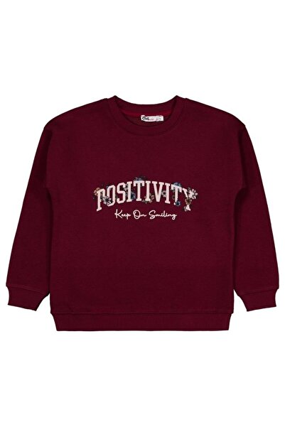 Civil Girls POSSITIVE Baskılı 6-9 Yaş Sweatshirt - Bordo 8-9 Yaş