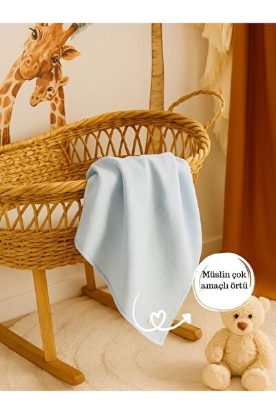 Pedimu Baby Blue Muslin Blanket Muslin Baby Blanket Unisex Plain 75*75